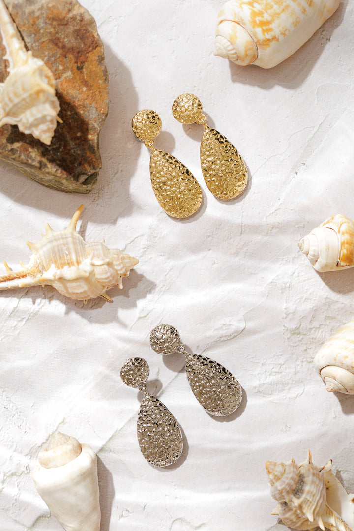 Vintage Hammered Teardrop Clip on Earrings