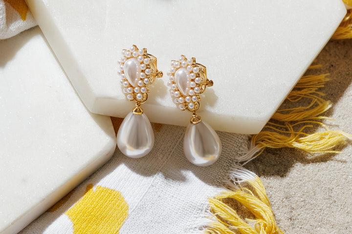 Classic Water Drop Simulated Pearl Clip On Earrings
