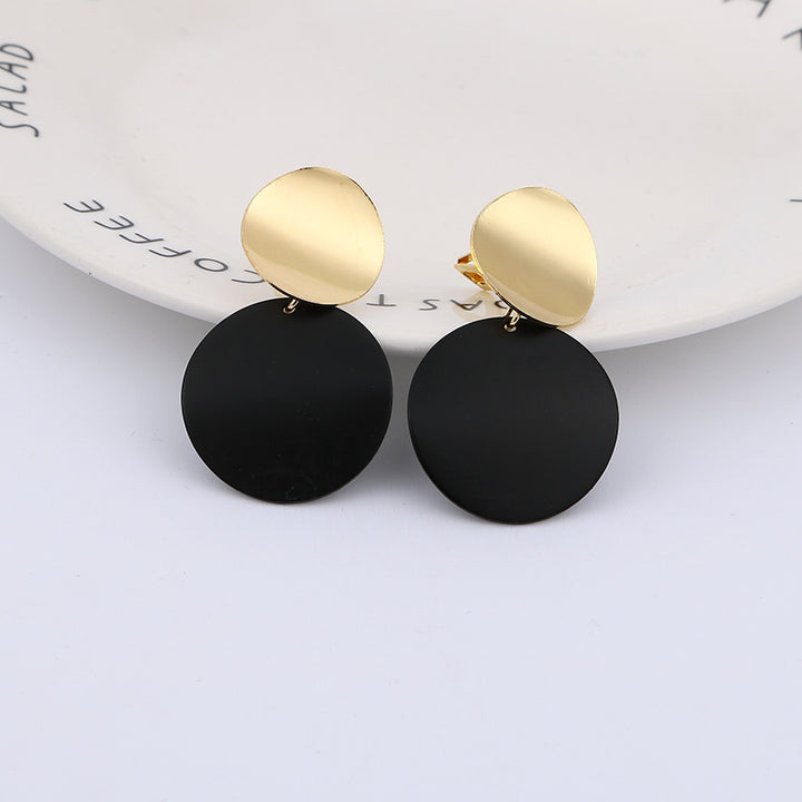 Black Metal Round Disc Clip On Earrings