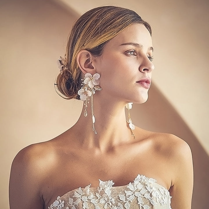 Handmade Bridal Shell Flower Earrings