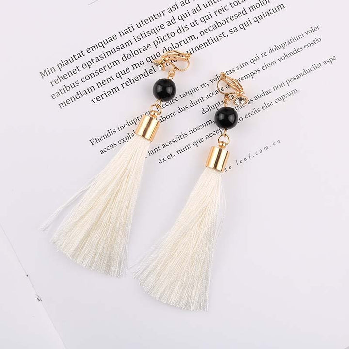 Bohemian Long Cotton Tassel Clip on Earrings