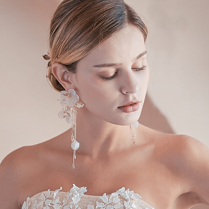 Handmade Bridal Shell Flower Earrings