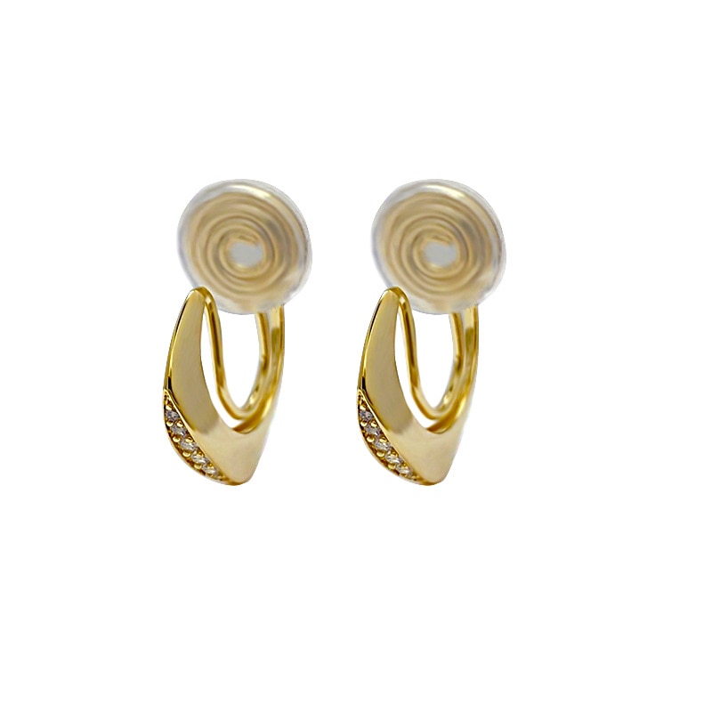 Gold Zircon Irregular Geometric Brass Coil Earrings