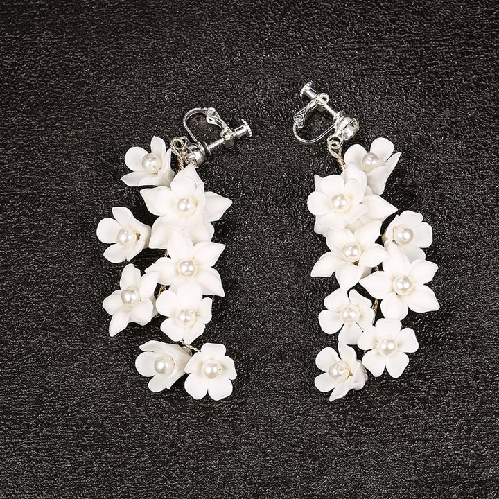 Handmade White Ceramic Floral Earrings