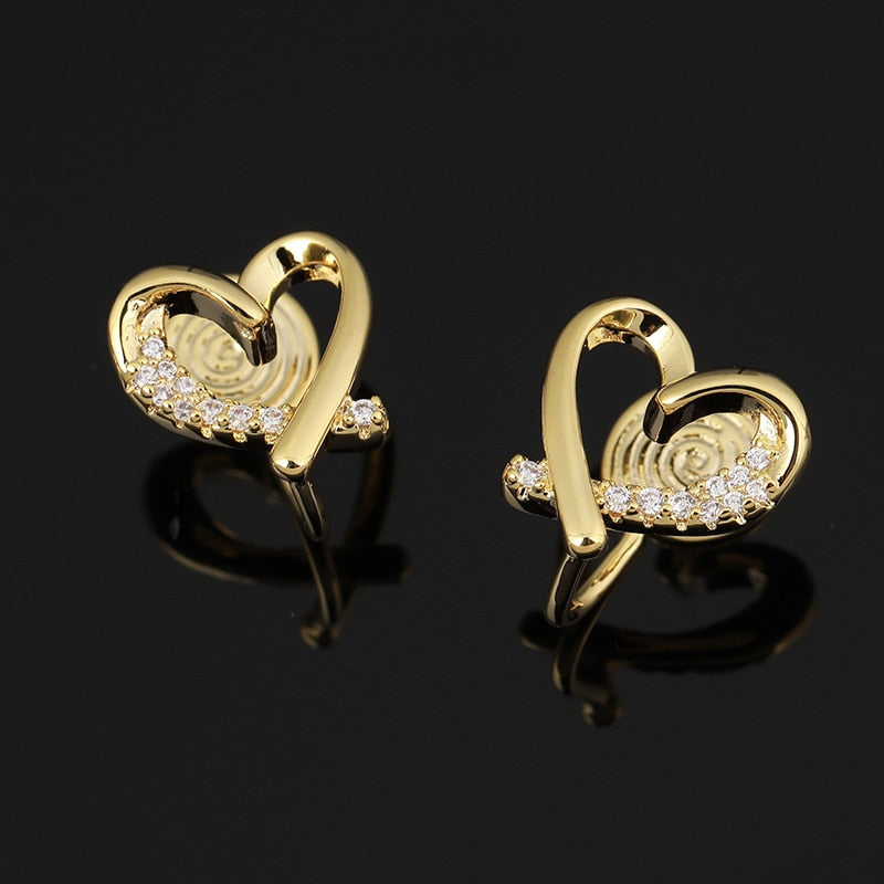 Zirconia Heart Brass Coil Earrings