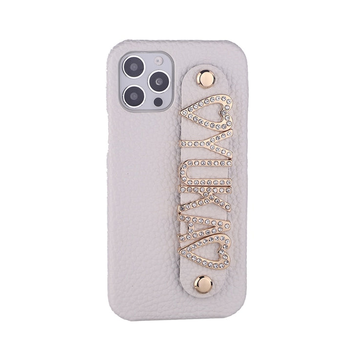 Name Leather Phone Case with Holding Strap