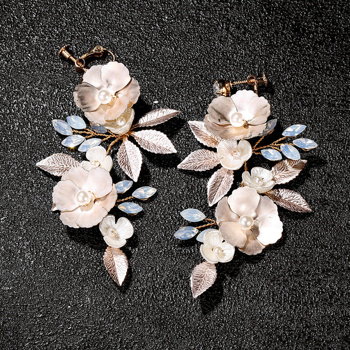 Handmade White Floral Bridal Earrings