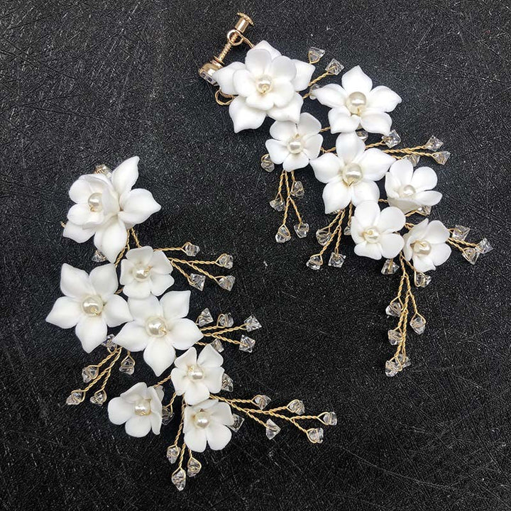 Handmade White Floral Bridal Earrings