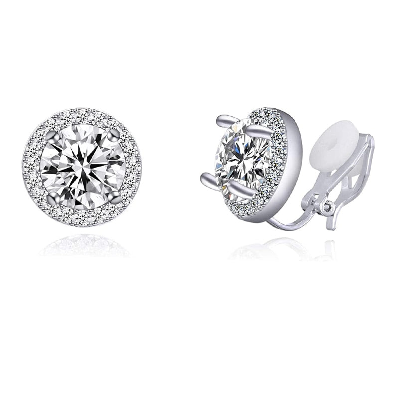 Cubic Zirconia Crystal Clip On Earrings