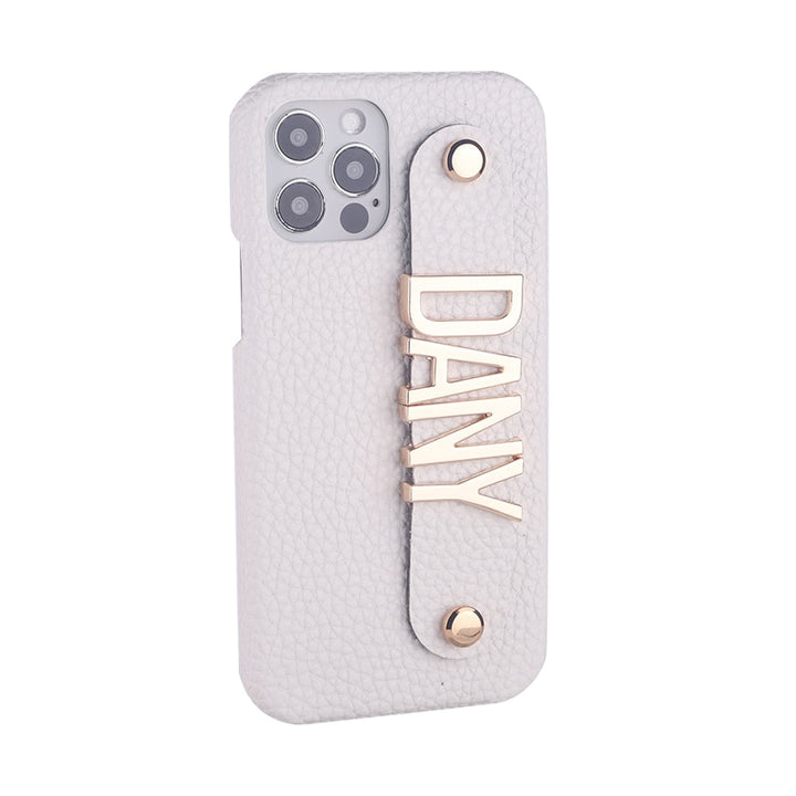 Name Leather Phone Case with Holding Strap