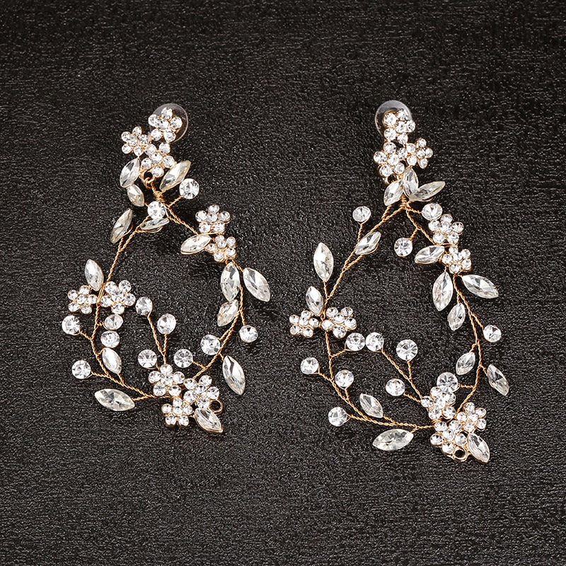 Handmade Rhinestone Floral Earrings