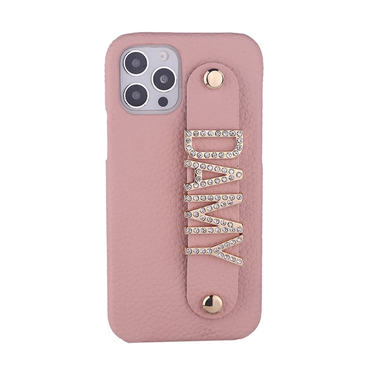 Name Leather Phone Case with Holding Strap