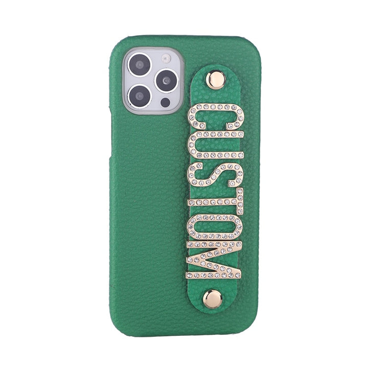 Name Leather Phone Case with Holding Strap