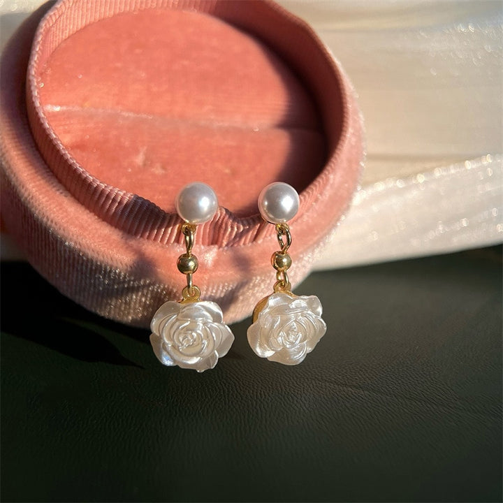 Camellia Flower Pearl Clip on earrings