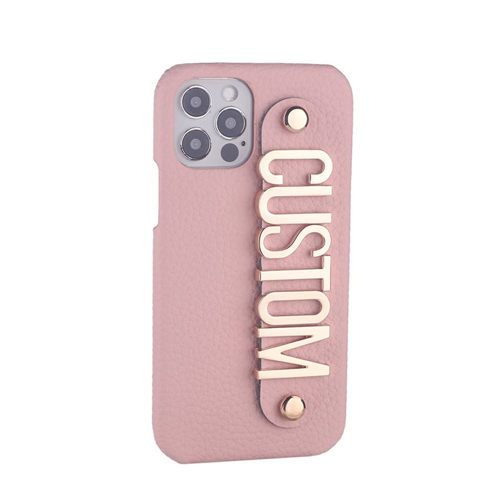 Name Leather Phone Case with Holding Strap