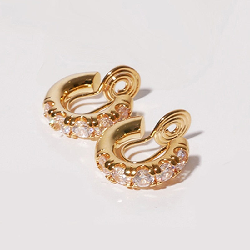 Huggie Zirconia Brass Coil Earrings