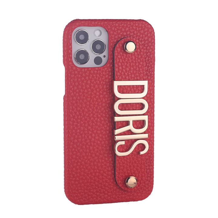 Name Leather Phone Case with Holding Strap