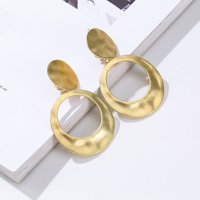 Extra Large Metal Geometric Hoop Clip on Earrings