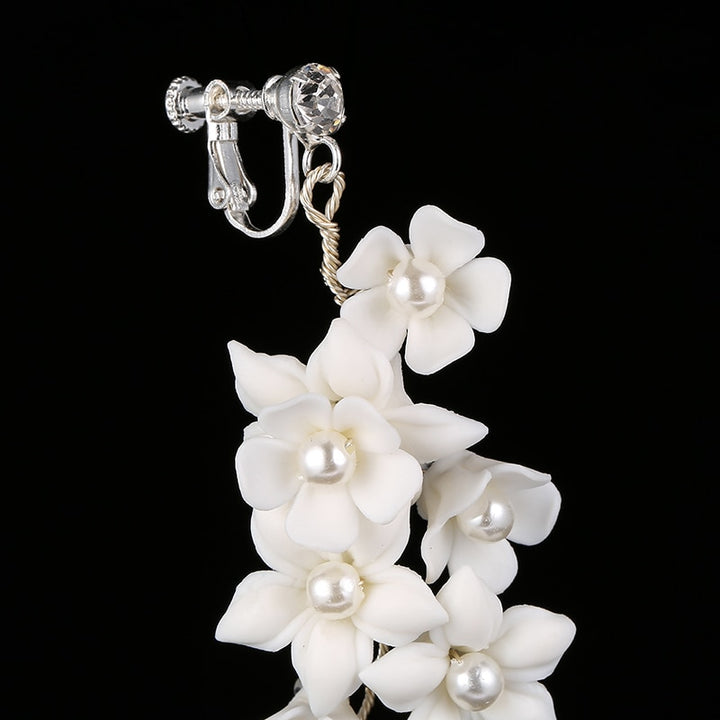 Handmade White Ceramic Floral Earrings