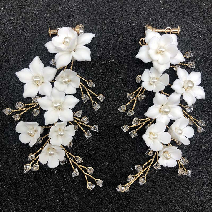 Handmade White Floral Bridal Earrings