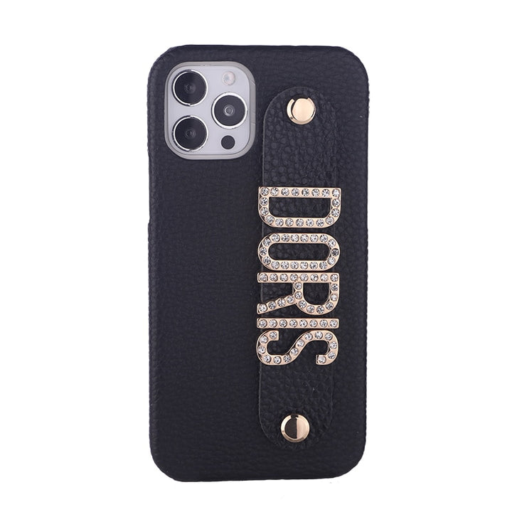 Name Leather Phone Case with Holding Strap