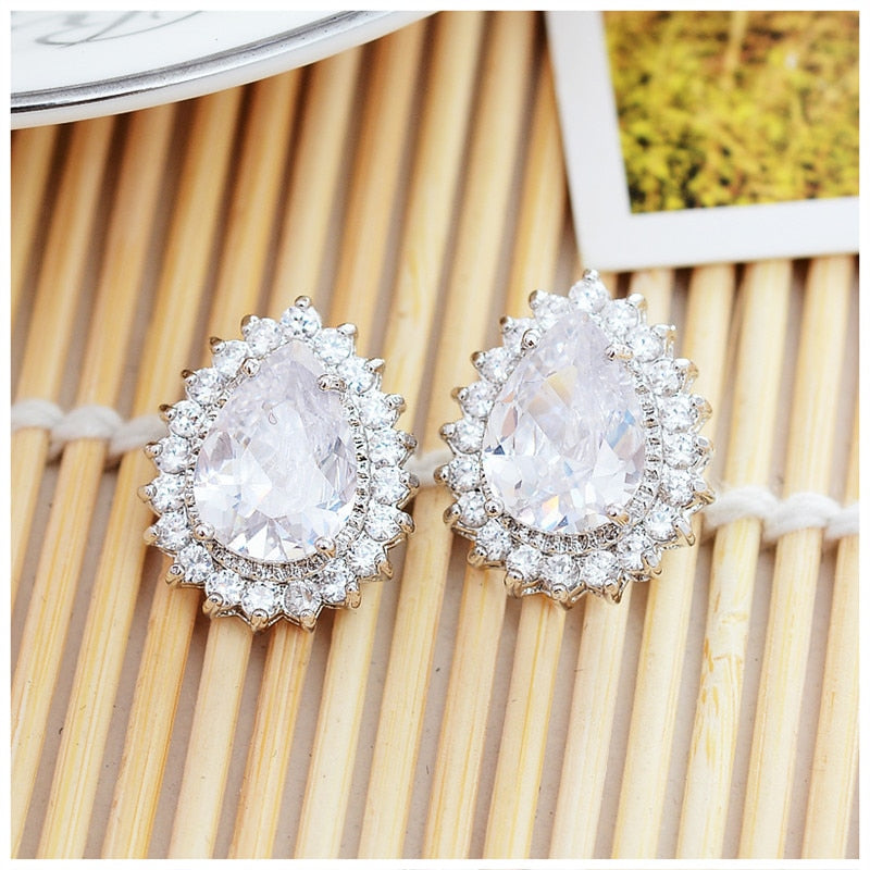 Premium Zirconia Crystal Teardrop Clip on Earrings