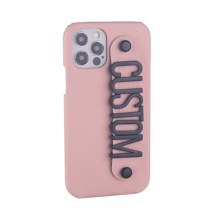 Name Leather Phone Case with Holding Strap