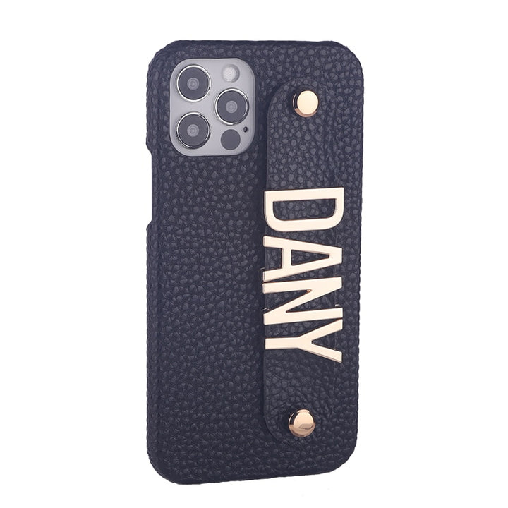 Name Leather Phone Case with Holding Strap