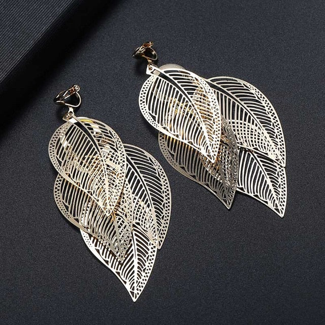 Multilayered Leaves Clip On Earrings