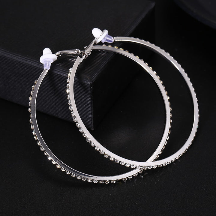 Large 60mm Crystal Hoop Clip on Earrings