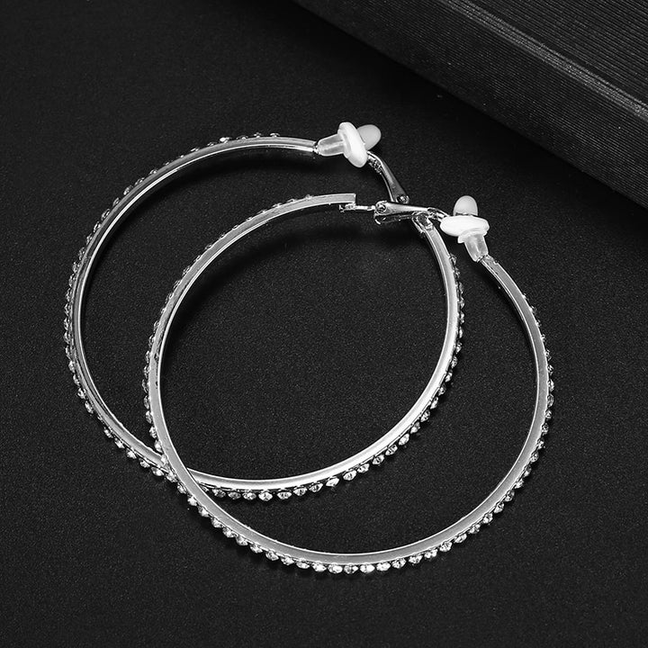 Large 60mm Crystal Hoop Clip on Earrings