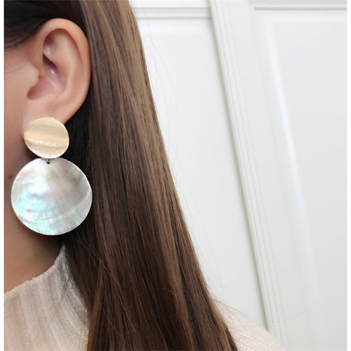 Natural Round Shell Clip On Earrings