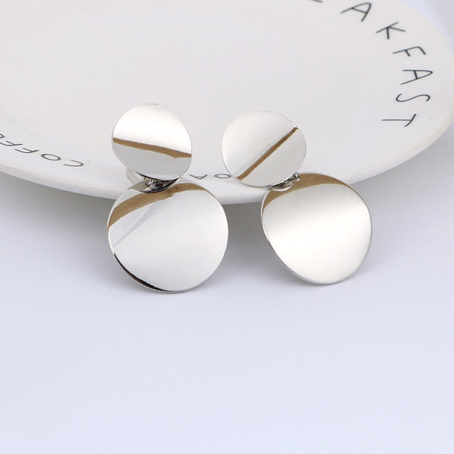 Metal Round Disc Clip On Earrings