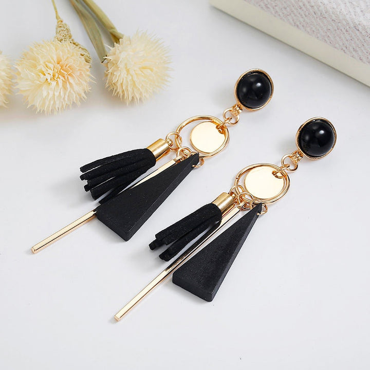 Wood Tassel Clip on Earrings