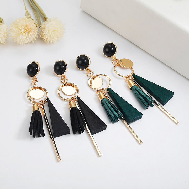 Wood Tassel Clip on Earrings