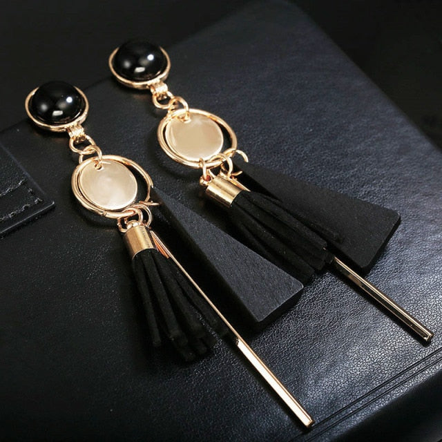 Wood Tassel Clip on Earrings