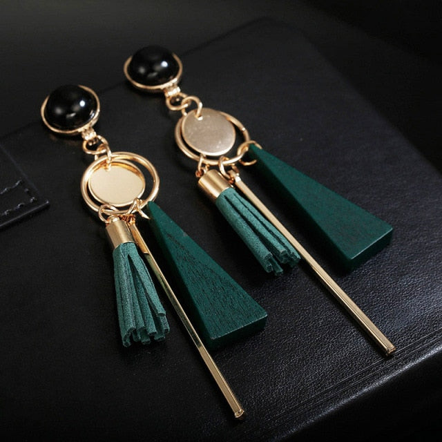 Wood Tassel Clip on Earrings