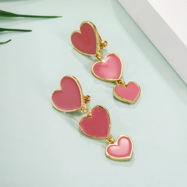 Three Layered Heart Clip on Earrings