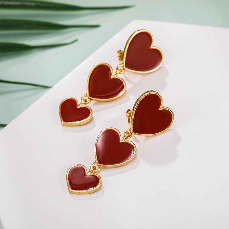 Three Layered Heart Clip on Earrings