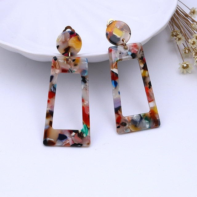 Resin Square Clip On Earrings