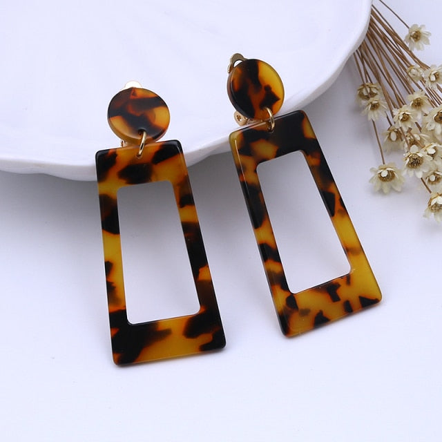 Resin Square Clip On Earrings