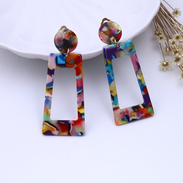 Resin Square Clip On Earrings