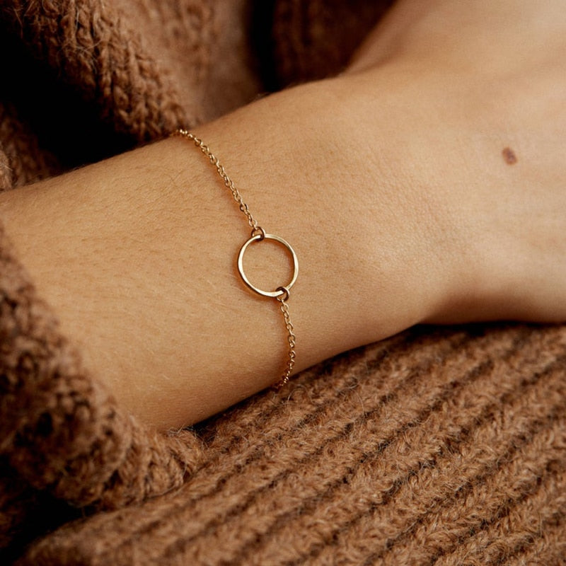 14K Gold Handmade Circle Bracelet