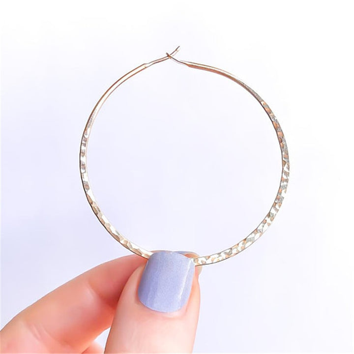 14K Gold Handmade Hammered Hoop Earrings 25-70 mm