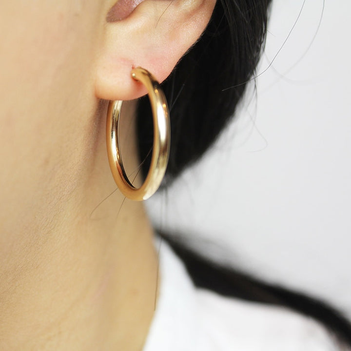 14K Gold Handmade Hoop Earrings 15-35 mm