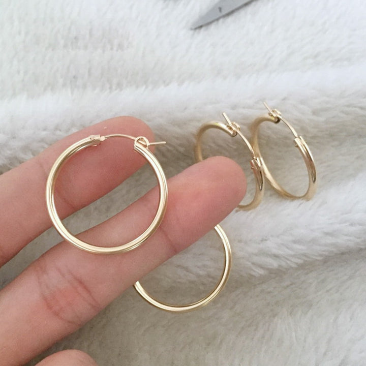 14K Gold Handmade Hoop Earrings 15-35 mm