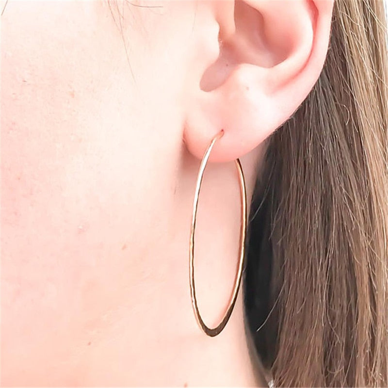 14K Gold Handmade Hammered Hoop Earrings 25-70 mm