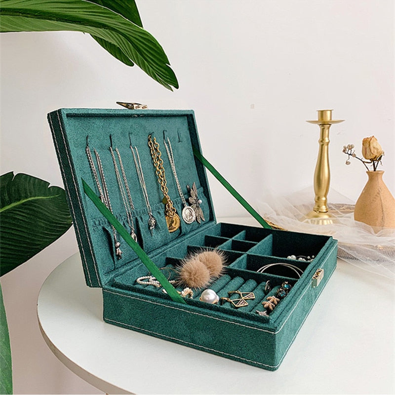 Velvet Double-layers Portable Multifunctional Necklace Rings Bracelet Jewellery Boxes Fashion Holder Organizer