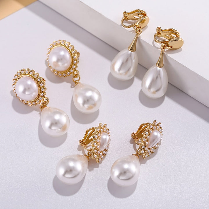 Classic Water Drop Simulated Pearl Clip On Earrings