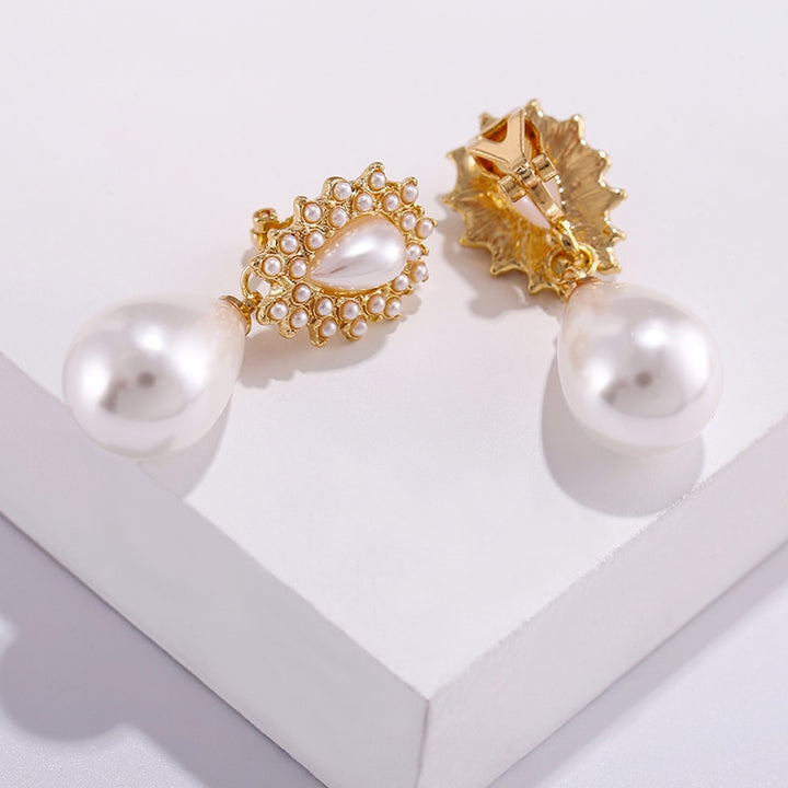 Classic Water Drop Simulated Pearl Clip On Earrings